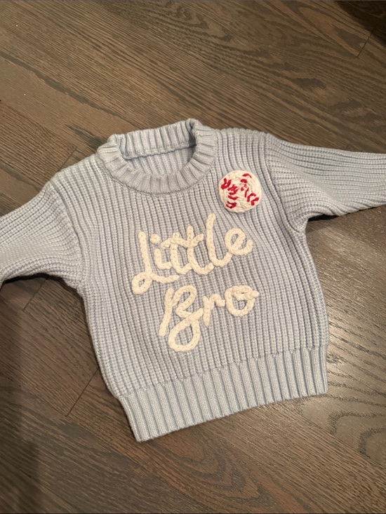 Other - Baby Boy Little Bro Baseball Sweater 0-3M Blue Knit Pullover